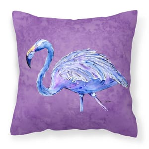 14 in. x 14 in. Multi-Color Lumbar Outdoor Throw Pillow Flamingo on Purple Canvas