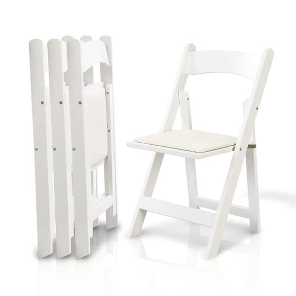 SWLF Solid Wood Folding Chair Set with Padded Seat Cushion for Dining Rooms Patios in Linen Cream (Set of 4)