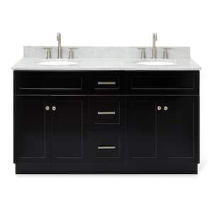 Hamlet 61 in. W x 22 in. D x 35.25 in. H Bath Vanity in Black with Carrara Marble Vanity Top