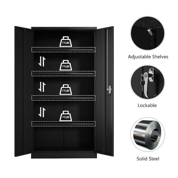 GangMei 72 Inches Tall Metal Garage Storage Cabinet,Lockable Black Storage Cabinet with Door and Adjustable Shelves for Office and Home, Assembly