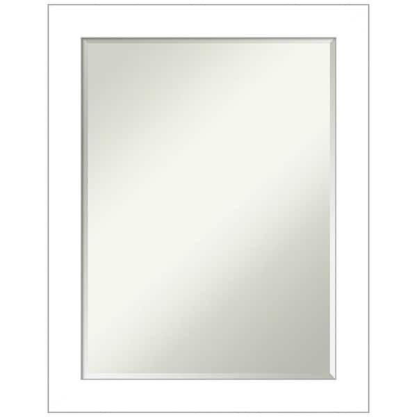 Amanti Art Wedge White 22 in. x 28 in. Petite Bevel Modern Rectangle Framed Bathroom Wall Mirror in White