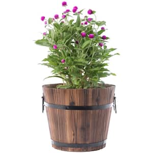 Small Wooden Whiskey Barrel Planter, 12 in. Dia 10 in. High