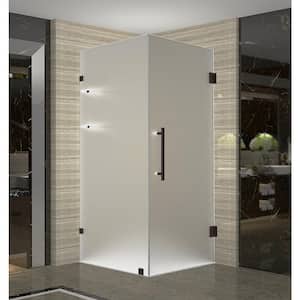 Aquadica GS 30 in. x 30 in. x 72 in. Frameless Hinged Corner Shower Enclosure with Frosted Glass and Shelves in Bronze