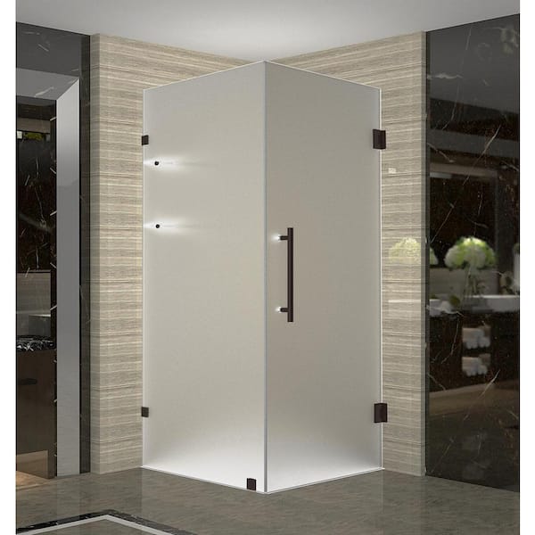 Aston Aquadica GS 34 in. x 34 in. x 72 in. Frameless Hinged Corner Shower Enclosure with Frosted Glass and Shelves in Bronze