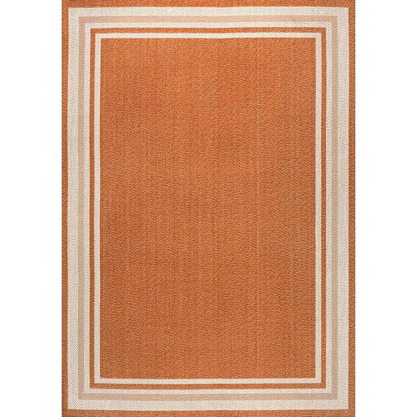 Orange/Cream 8 ft. x 10 ft. James Modern Border Stripe Indoor/Outdoor Area Rug