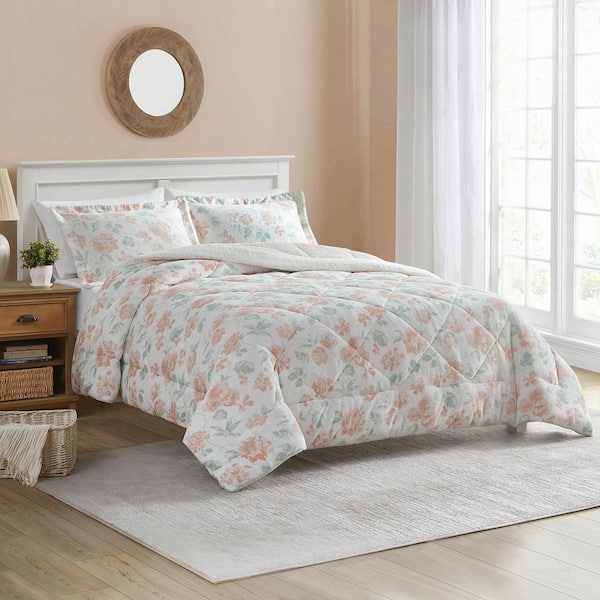 CEDAR COURT Blossom Pink 3-Piece Ultra Polyester Plush with Sherpa Reverse Queen Comforter Set