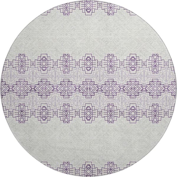 Addison Rugs Mayfield Premium Machine Washable Abstract AMF970 Purple 8 ft. x 8 ft. Round Rug