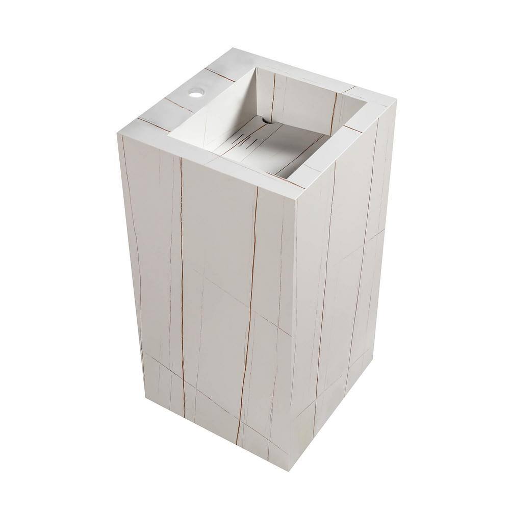 White Marble Square Pedestal Bathroom Sink