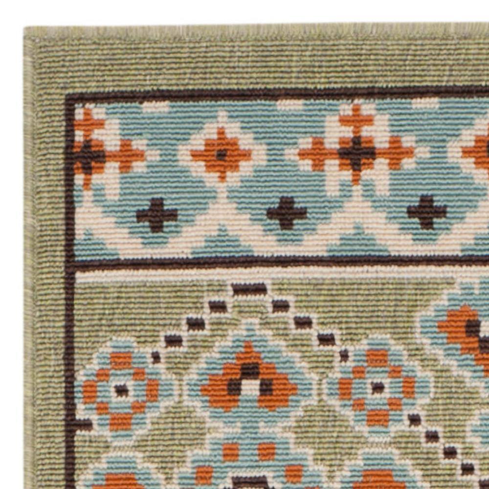 Green and Terracotta Synthetic Reversible Runner Rug