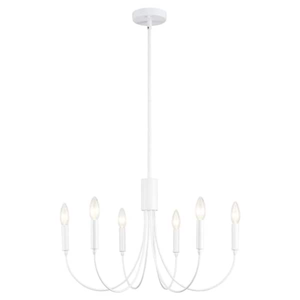 6-Light White Industrial Dining Room Candle Chandelier Modern Farmhouse Pendant Light
