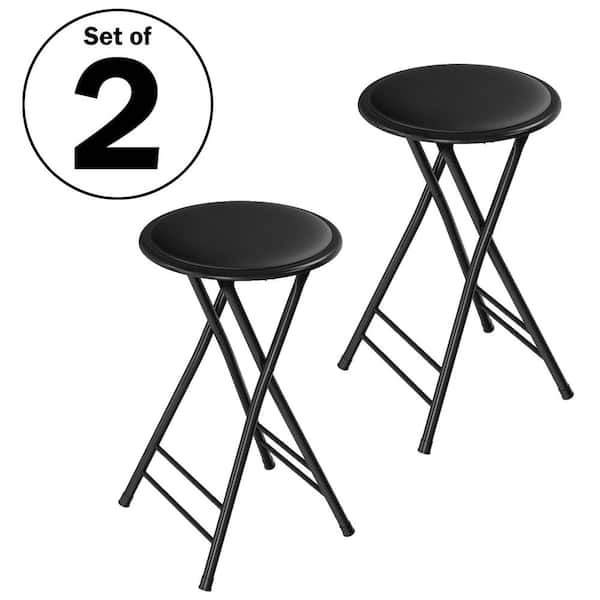Lavish Home Black Steel Padded Seats Folding Bar Stools 24 in. Set of 2