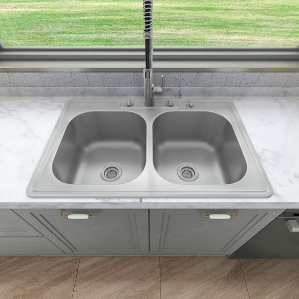Sinber 33 Drop in Double Bowl Kitchen Sink with 304 Stainless