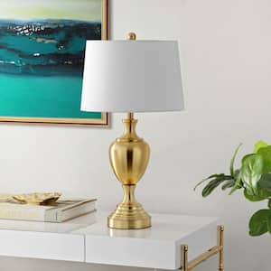 Poppy 28 in. Brass Table Lamp with White Shade