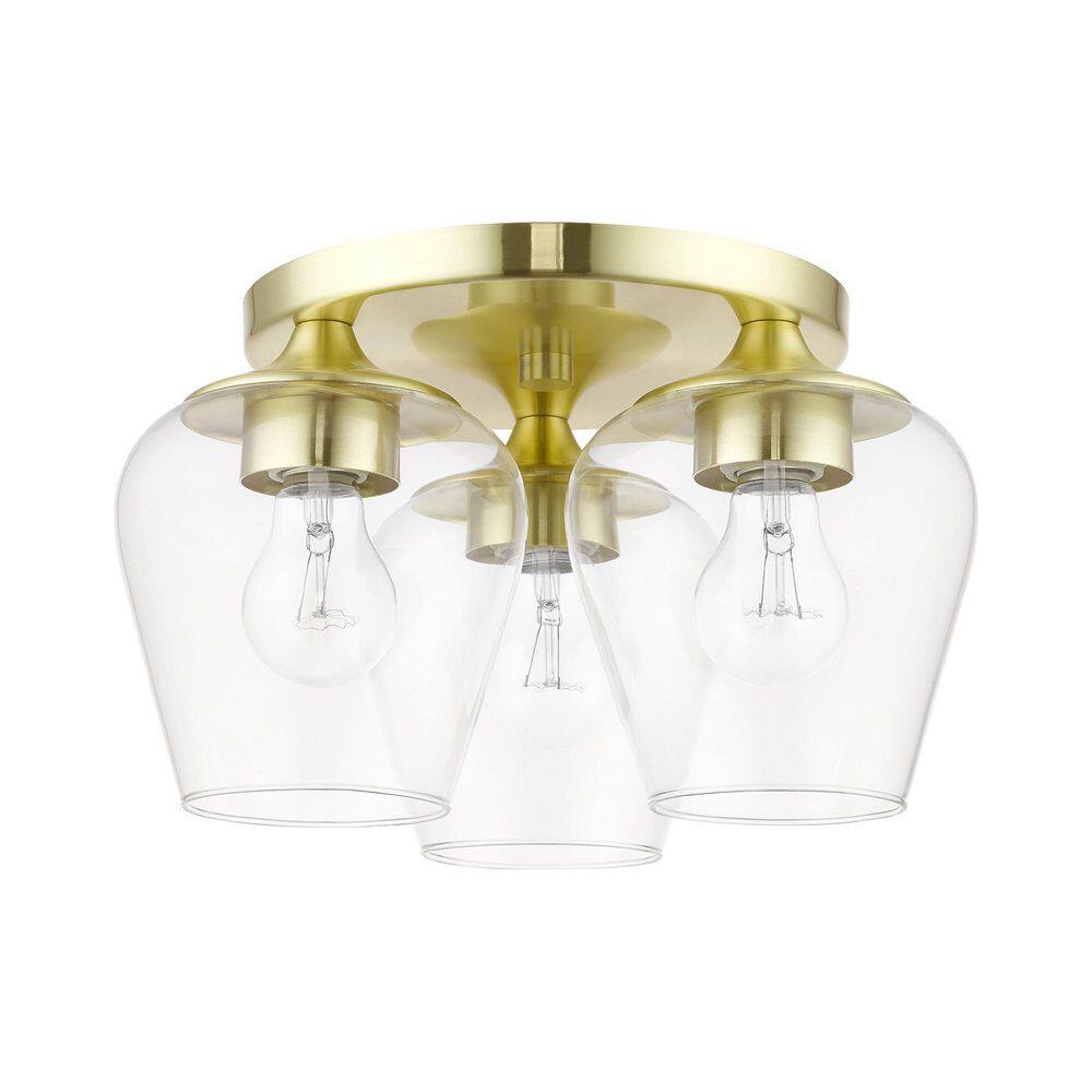 Willow Satin Brass 3-Light Flush Mount with Clear Glass