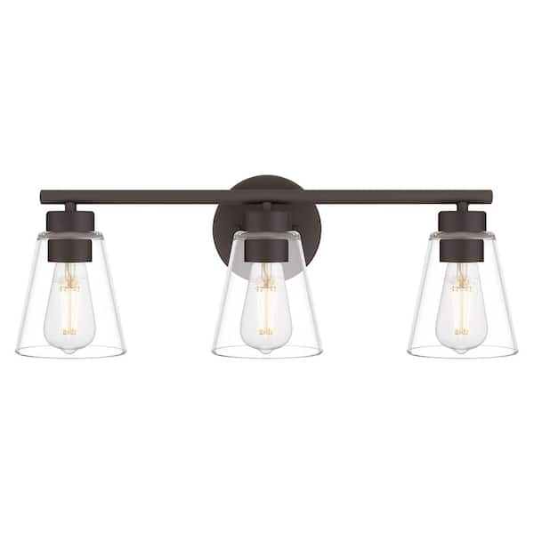 Hampton Bay Eastburn 22 in. 3-Light Western Bronze Vanity Light with Clear Glass Shades