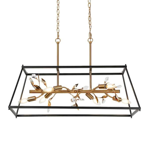 LNC 8-Light Black Island Chandelier with Metal Cage