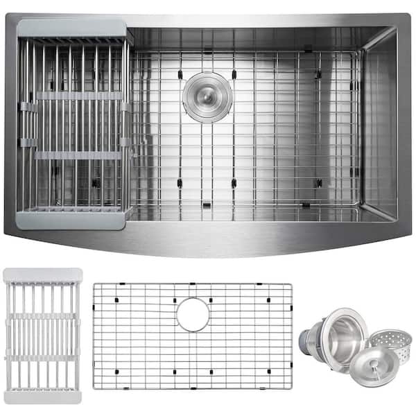 33 in. x 20 in. Farmhouse Apron-Front Single Bowl 18-Gauge Brushed Stainless Steel Kitchen Sink with Accessories