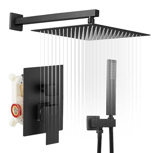 FLG Single Handle 16 in. 1 -Spray Shower Faucet 1.8 GPM with Pressure Balance Valve Wall Mount Shower System in Matte Black