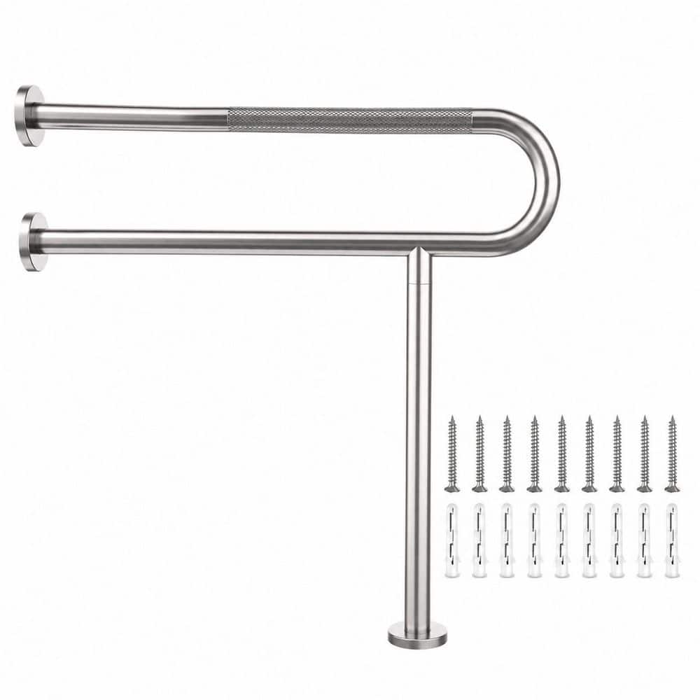 31.3 in Satin Brushed Nickel Toilet Support Rail with Leg, Stainless Steel Knurled Handicap Grab Bar for Elderly price history on PriceWatchPro