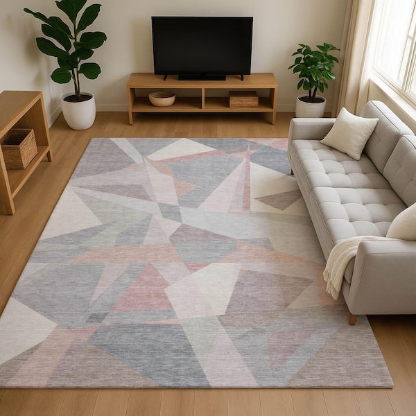 Mayfield Premium Machine Washable Abstract AMF1666 Blush 5 ft. x 7 ft. 6 in. Area Rug
