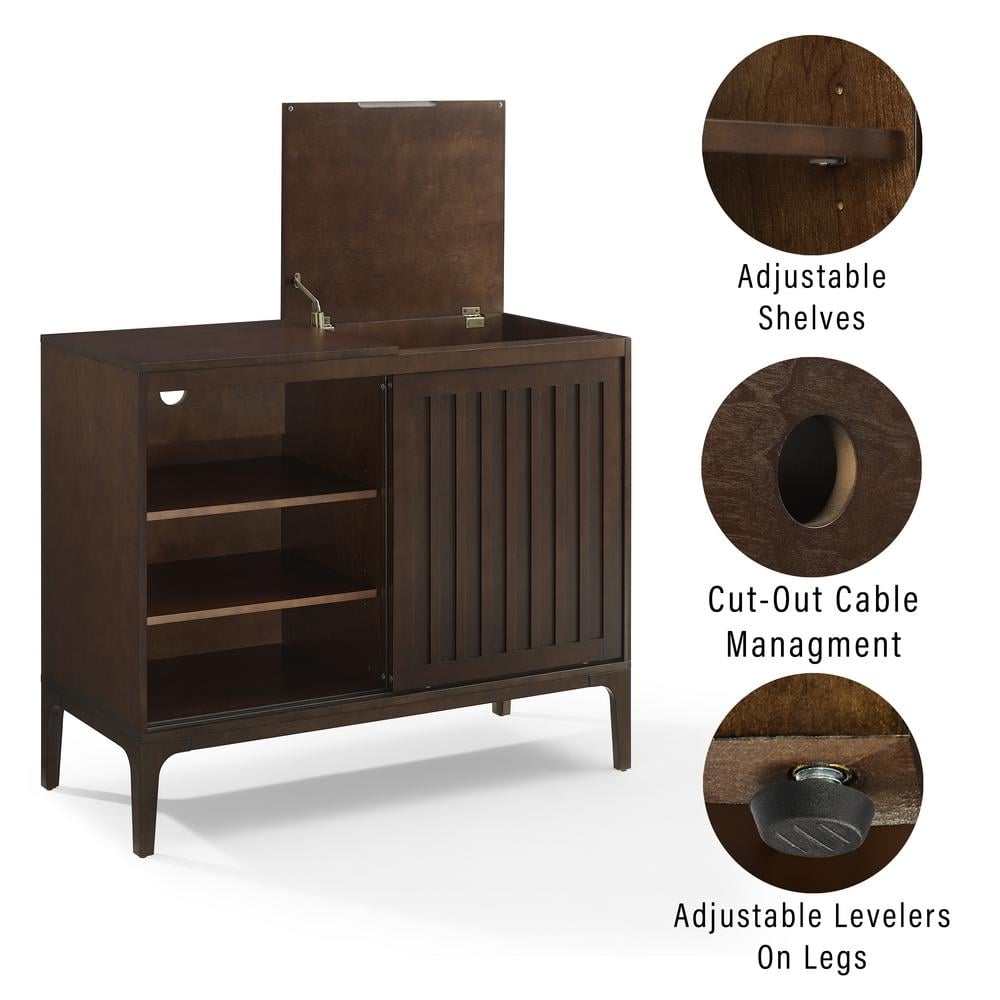 Sleek Dark Brown Slatted Media Console with Record Storage
