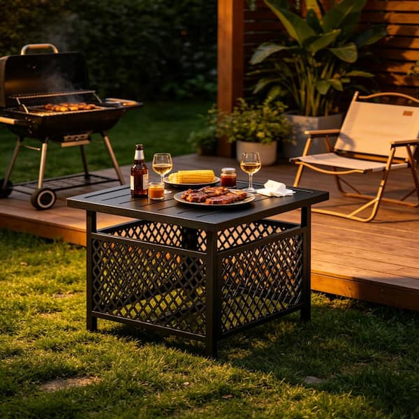 ENアンブレラテーブル 57 Inch L Black Outdoor Dining Table for 6
