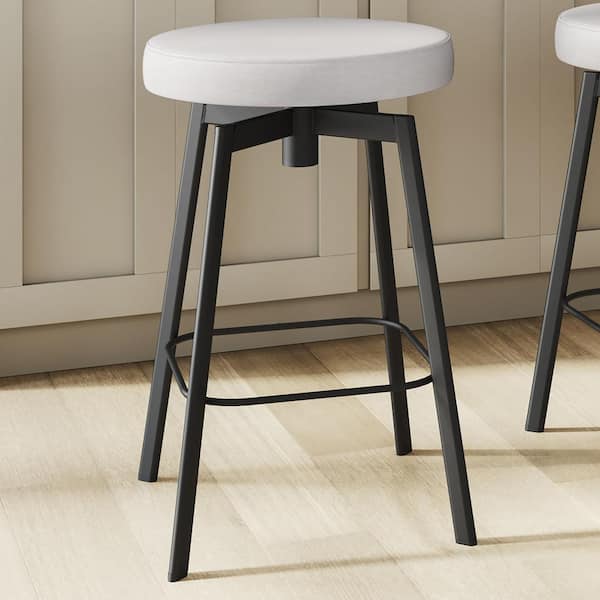 Amisco Tanner 26 in. Swivel Counter Stool - White PVC/Black Metal