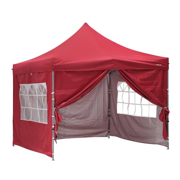 OVASTLKUY 10 ft. x 10 ft. Red Instant Folding Canopy with 4 Sidewalls and Roller Bag for Party