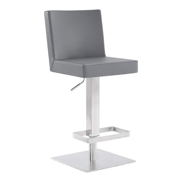 Legacy Contemporary Swivel Bar Stool in Brushed Stainless Steel and Grey Faux Leather