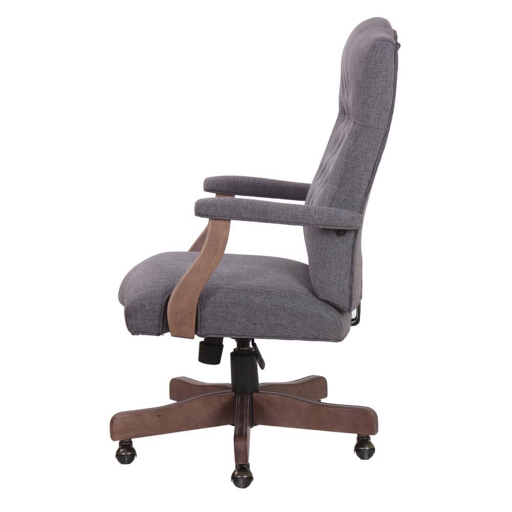 Slate Gray High Back Executive Swivel Chair with Wood Arms
