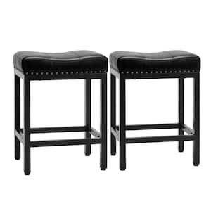 24 in. Black Backless Metal Frame Counter Height Bar Stool PU Leather Saddle Stools (Set of 2)
