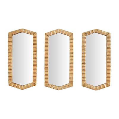 Small Hexagonal Gold Textured Classic Accent Mirror - Set of 3 (14 in. H x 7 in. W)