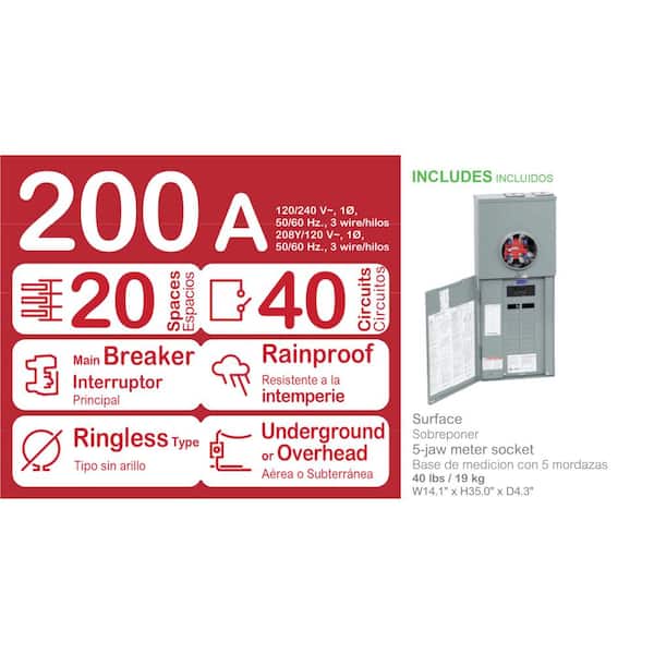 Homeline 200 Amp 20-Space 40-Circuit Outdoor Ringless-Horn Overhead/Underground Main Breaker CSED