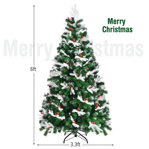 Gymax 6 ft. Artificial Christmas Tree Snow Flocked Hinged