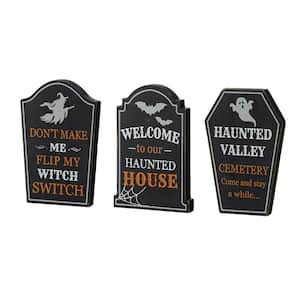 7 in. H Halloween Wooden Tombstone Table Sign (Set of 3)