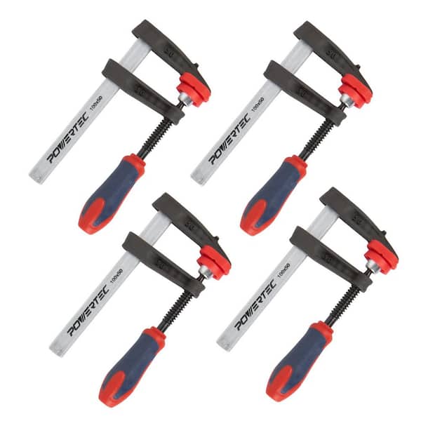 POWERTEC 4 in. 300 lbs. F Clamp Set, Heavy Duty F Style Bar Clamps for Woodworking (4-Pack)