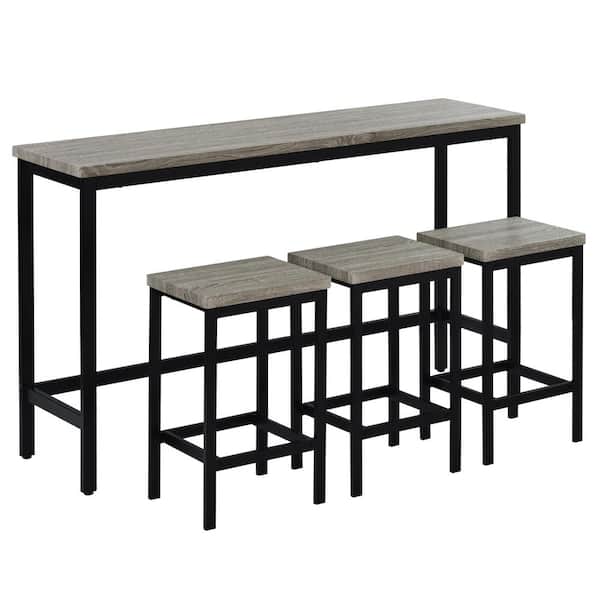 Unbranded 4 Pieces Metal Outdoor Dining Set, Counter Height Extra Long Dining Table Set, Gray