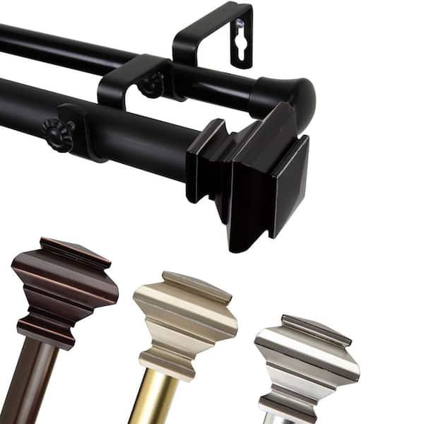 EMOH 1" Dia Adjustable 120-170" Double Curtain Rod in Gold with Shea Finials