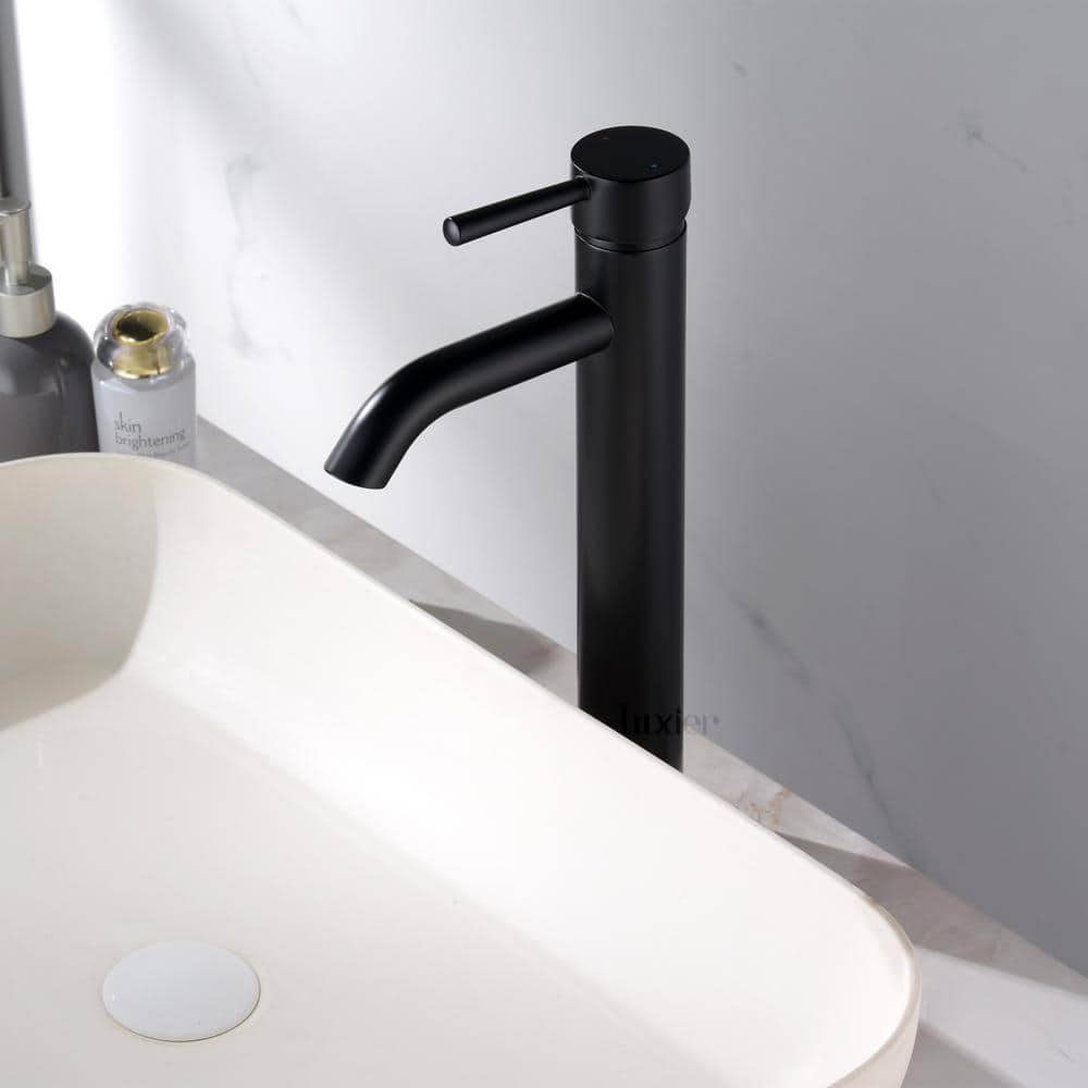 Luxier Matte Black Modern Vessel Bathroom Faucet with Drain Assembly