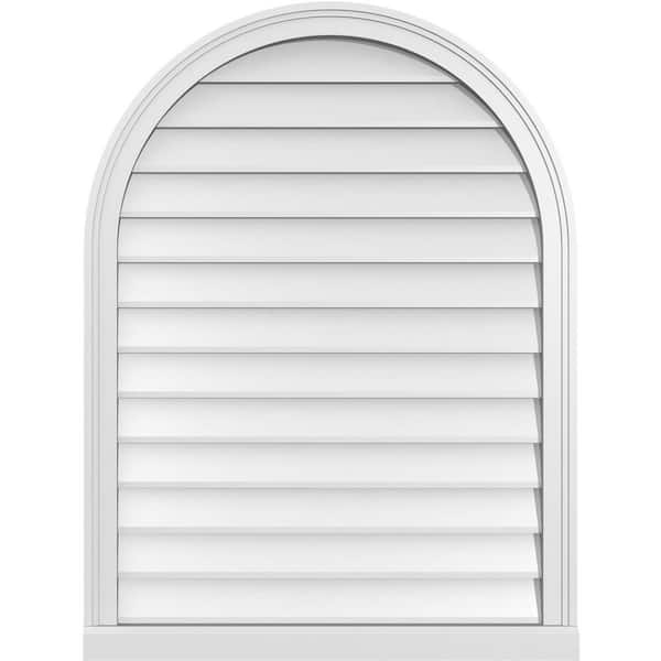 Ekena Millwork 30 in. x 40 in. Round Top Surface Mount PVC Gable Vent: Decorative with Brickmould Sill Frame