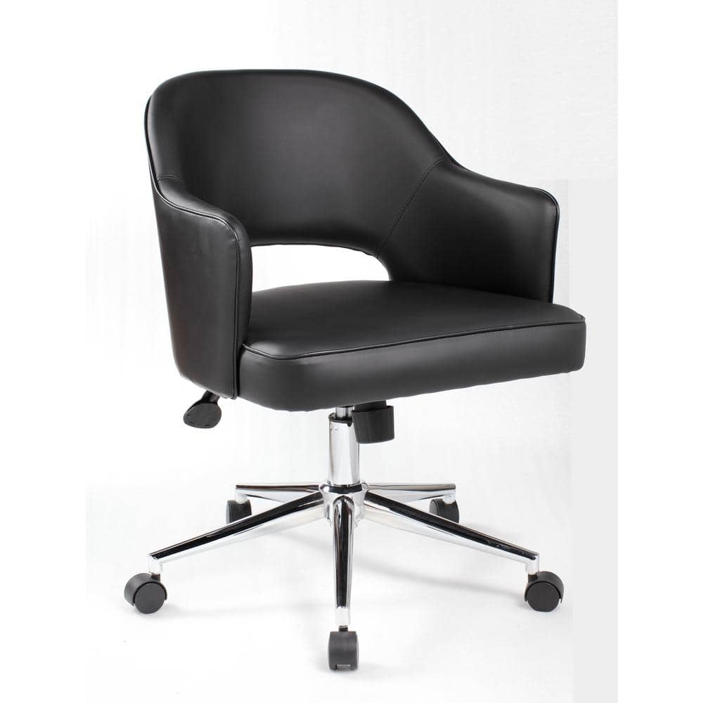 Designer Style Desk Chair Black Caressoft Vinyl High Crown Chrome Base Pneu