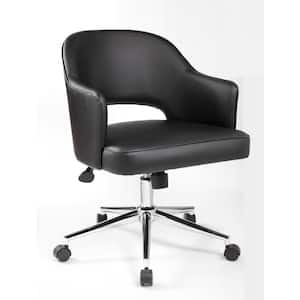 Designer Style Desk Chair Black Caressoft Vinyl High Crown Chrome Base Pneumatic Lift