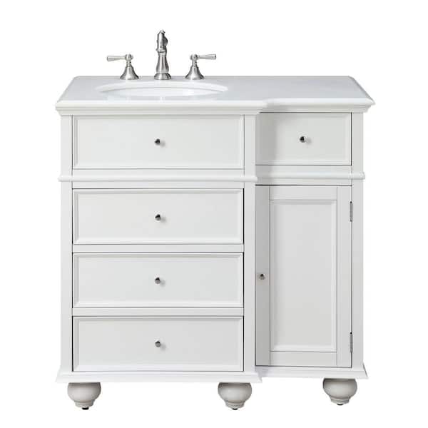 Home Decorators Collection Hampton Harbor 36 in. W x 22 in. D x 35 in. H Bath Vanity in White with Marble Vanity White Top