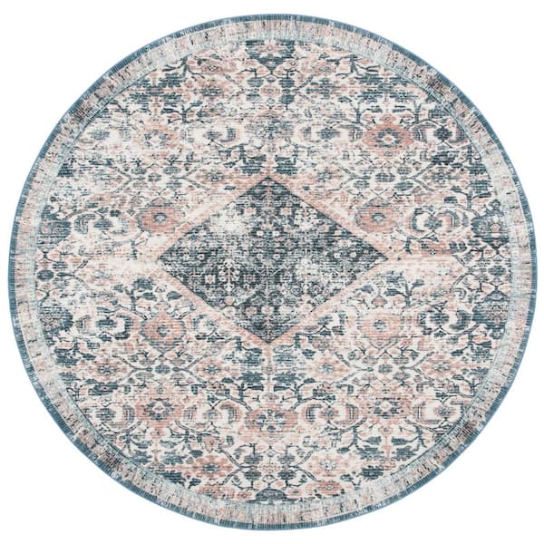 SAFAVIEH Journey Ivory/Pink 7 ft. x 7 ft. Machine Washable Floral Distressed Round Area Rug