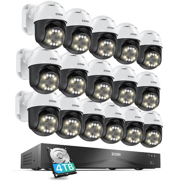 4K 16-Channel(32CH Expandable) POE 4TB NVR Security Camera System with 16-Wired 5MP 360° Pan Tilt Audio Outdoor Cameras