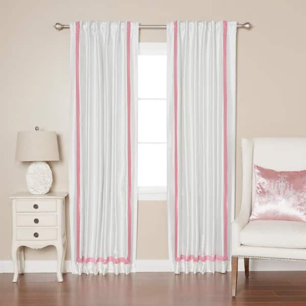 Best Home Fashion 84 in. L Pink Border Faux Silk Blackout Curtain Panel (2-Pack)
