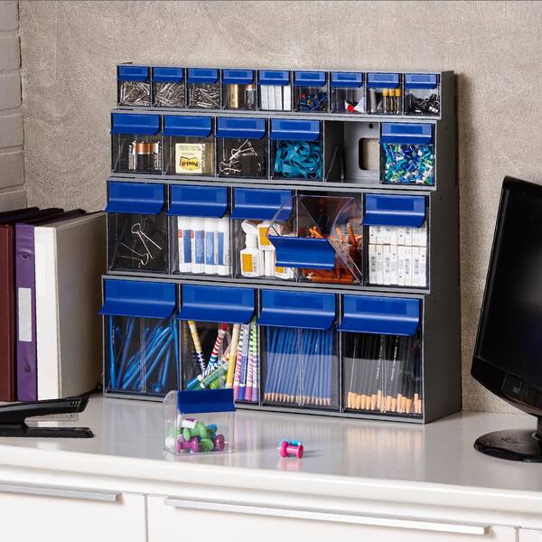 Grey//Blue Ideal Security TB32GB Inc Plastic Storage Stackable Organizer for Everything from DIY to Crafts Tilt G2-3 Bins