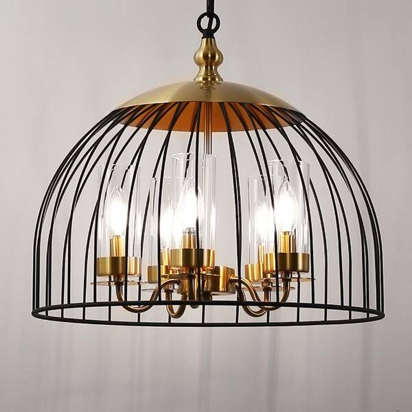 YANSUN 5-Light Black & Gold Dome Pendant Light, E12 Base, No Bulbs Included