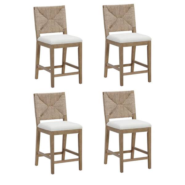 Nathan James Beacon 24 in. Bohemian Boucle Upholstered Wood Counter Height Bar Stool w/ Woven ...