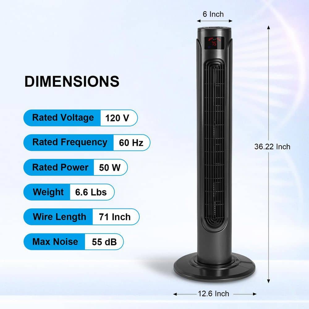 36 Inch Black Remote Controlled Oscillating Tower Fan